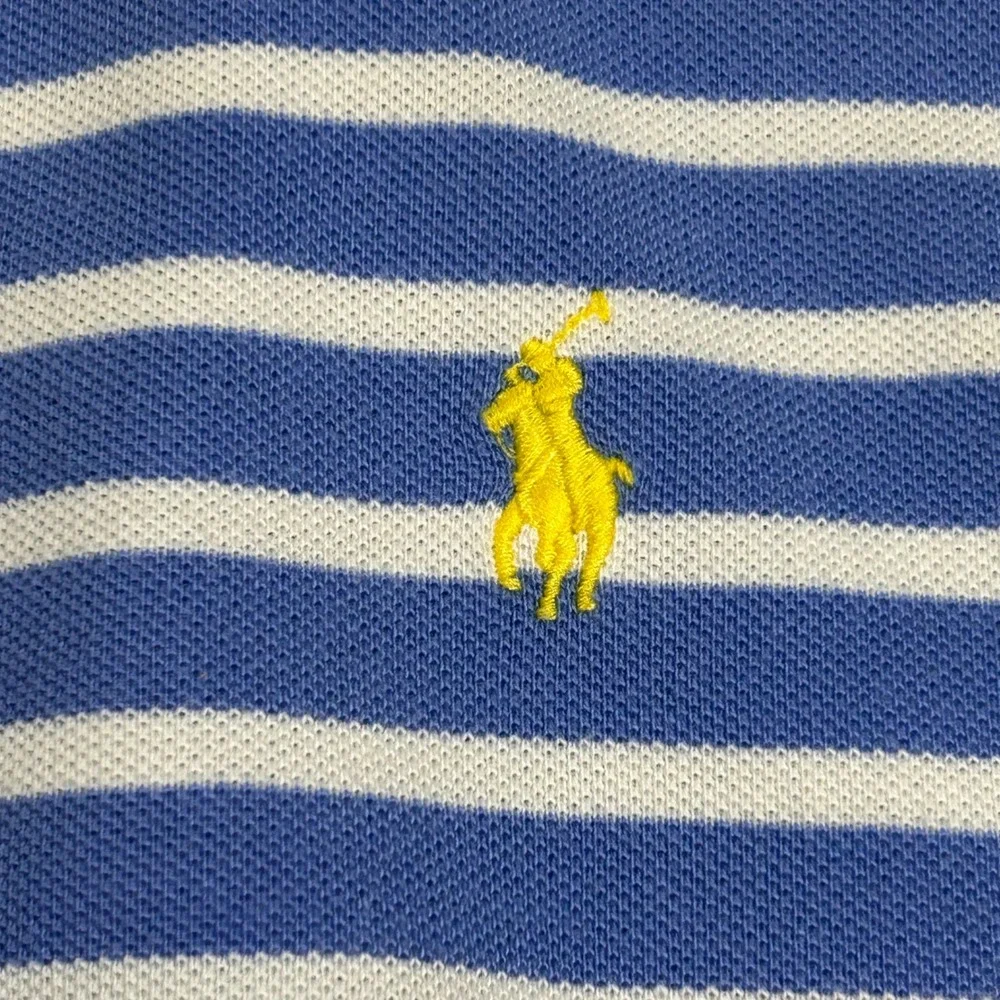 Polo Ralph Lauren Mens Blue White Striped Cotton Pique Polo Shirt Size M